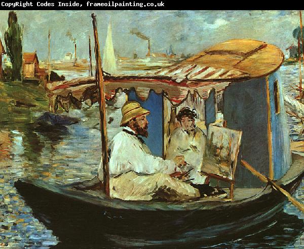 Edouard Manet Claude Monet Working on his Boat in Argenteuil